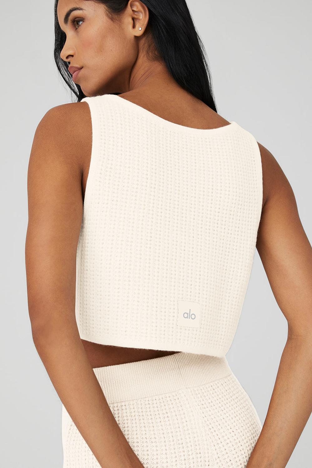 Ivory Alo Yoga Cashmere Plush Waffle Cropped Women Tank | KSA  XEO867531