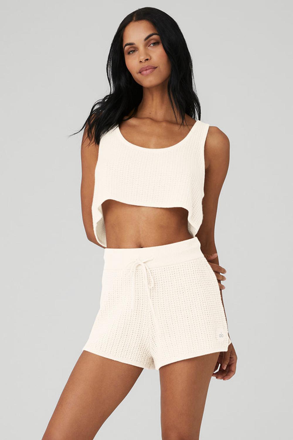 Ivory Alo Yoga Cashmere Plush Waffle Cropped Women Tank | KSA  XEO867531