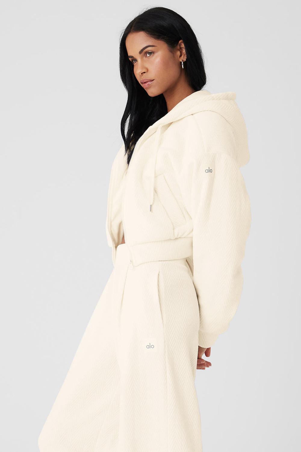 Ivory Alo Yoga Cropped Cozy Day Full Zip Women Jacket | KSA  KHI987561