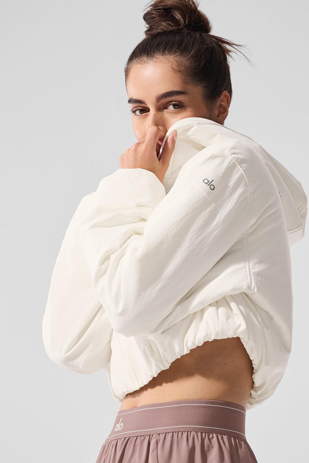Ivory Alo Yoga Cropped Mountain Peak Full-Zip Women Hoodie | KSA  XOP963425