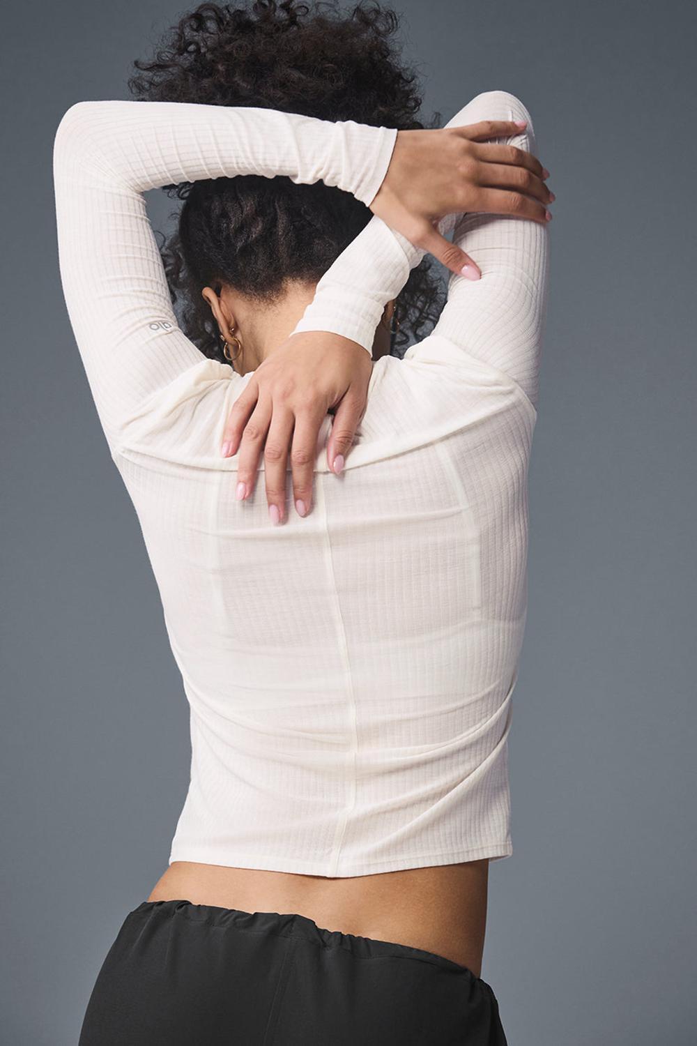 Ivory Alo Yoga Ribbed Sea Coast Women Long Sleeve | KSA  VTN436527