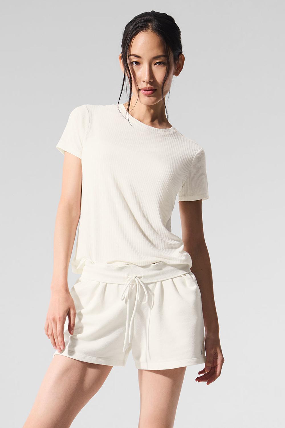 Ivory Alo Yoga Ribbed Sea Coast Women Tee | KSA  LBN163207