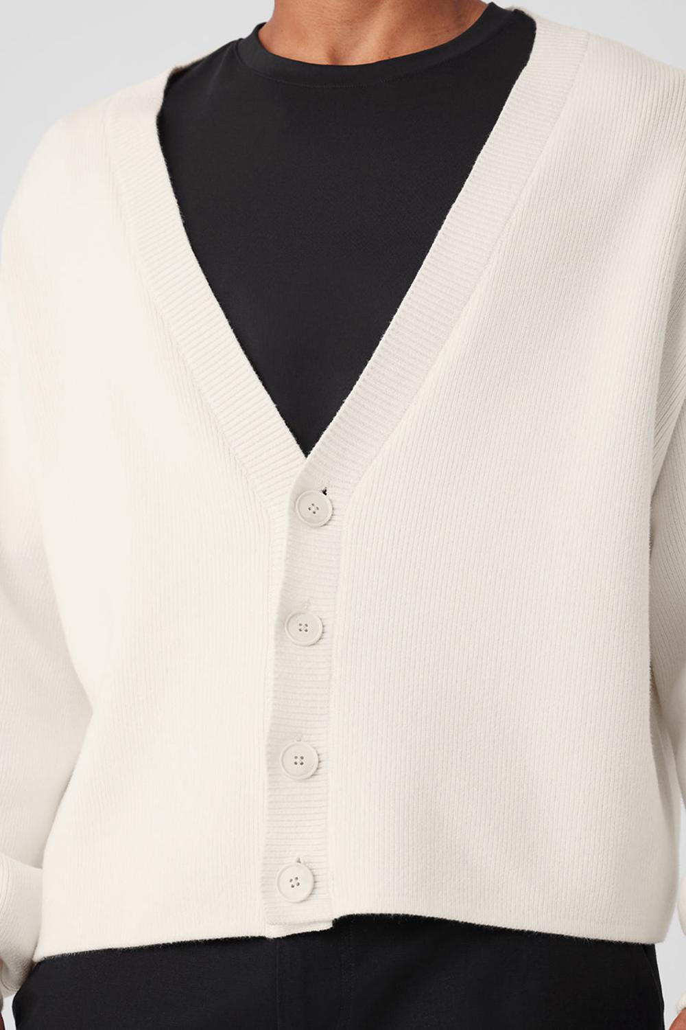 Ivory Alo Yoga Scholar Cardigan Men Sweater | KSA  IBZ657482