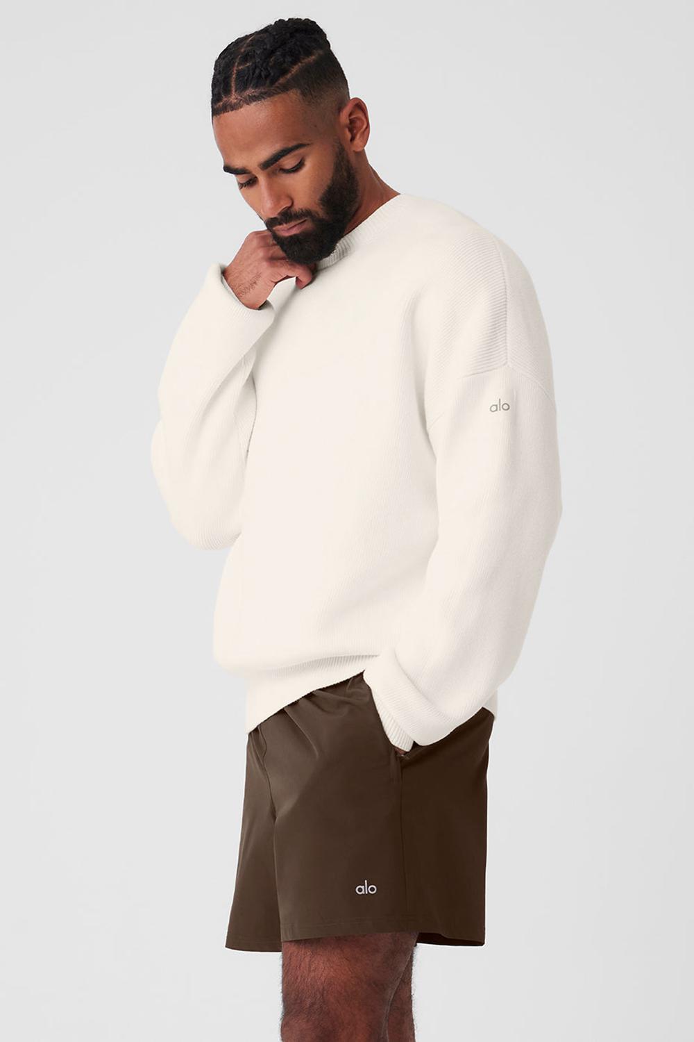 Ivory Alo Yoga Scholar Crew Neck Men Sweater | KSA  AXM541270