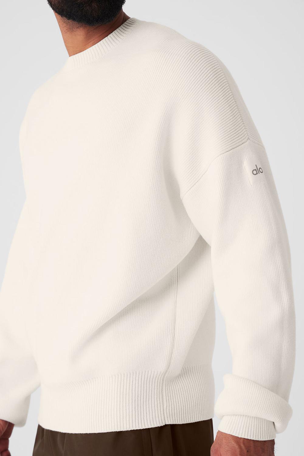 Ivory Alo Yoga Scholar Crew Neck Men Sweater | KSA  AXM541270