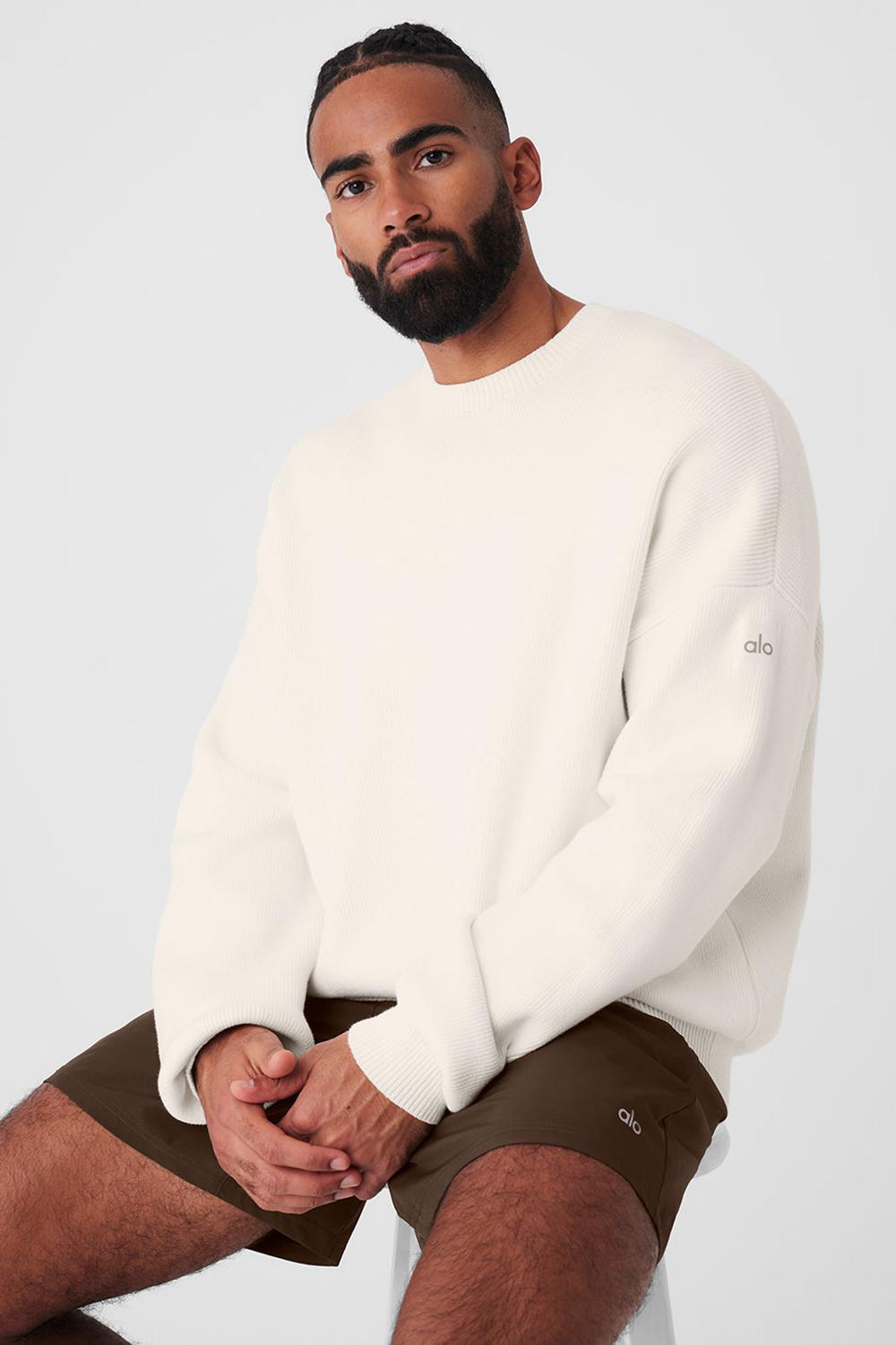 Ivory Alo Yoga Scholar Crew Neck Men Sweater | KSA  AXM541270