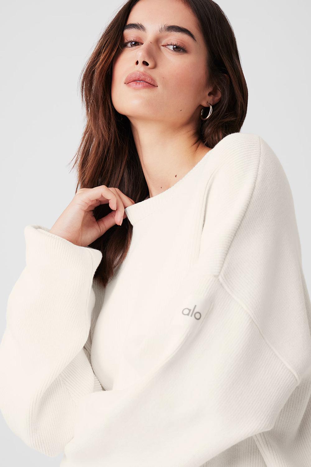 Ivory Alo Yoga Scholar Crew Neck Women Sweater | KSA  KTD853271