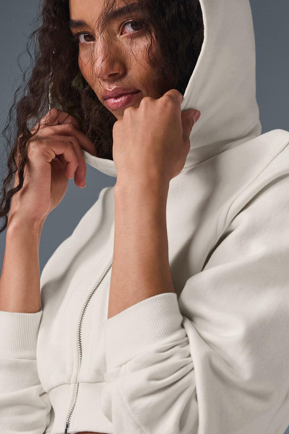 Ivory Alo Yoga Sweet Escape Zip Up Women Hoodie | KSA  EWM910768