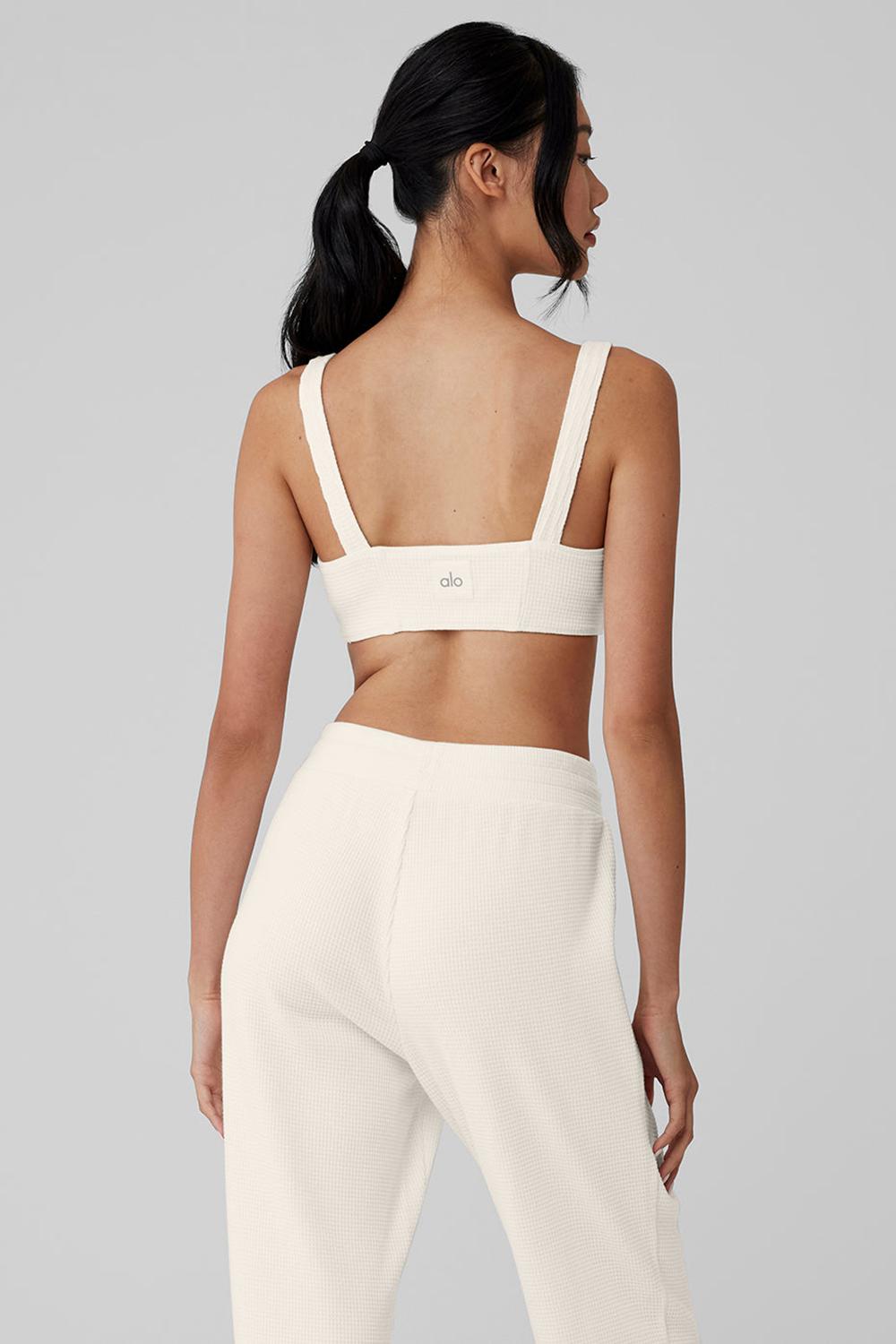 Ivory Alo Yoga Waffle Weekend Escape Women Bra | KSA  DHV659728