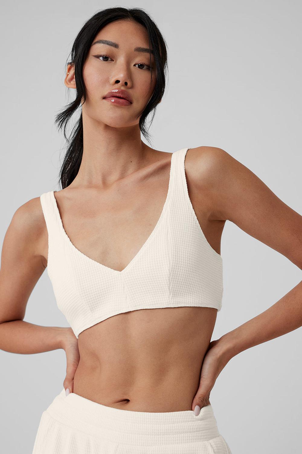 Ivory Alo Yoga Waffle Weekend Escape Women Bra | KSA  DHV659728