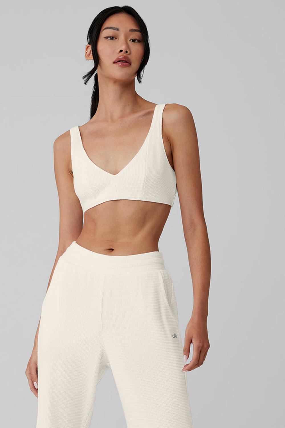Ivory Alo Yoga Waffle Weekend Escape Women Bra | KSA  DHV659728