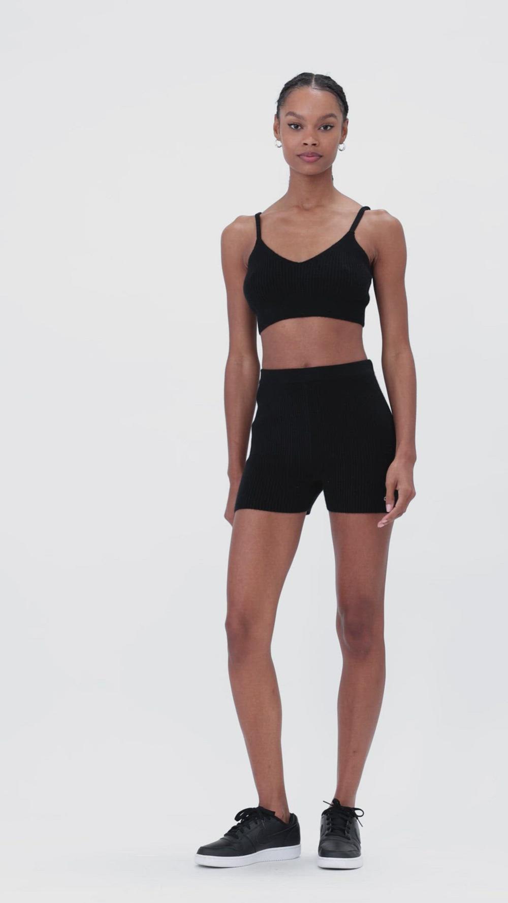 Jet Black Alo Yoga Cashmere Ribbed Staycation Women Bra | KSA  HMY061327