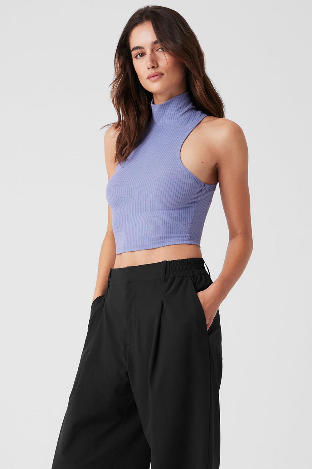 Lilac Blue Alo Yoga Ribbed Sea Coast Cropped Turtleneck Women Tank | KSA  KZA340695