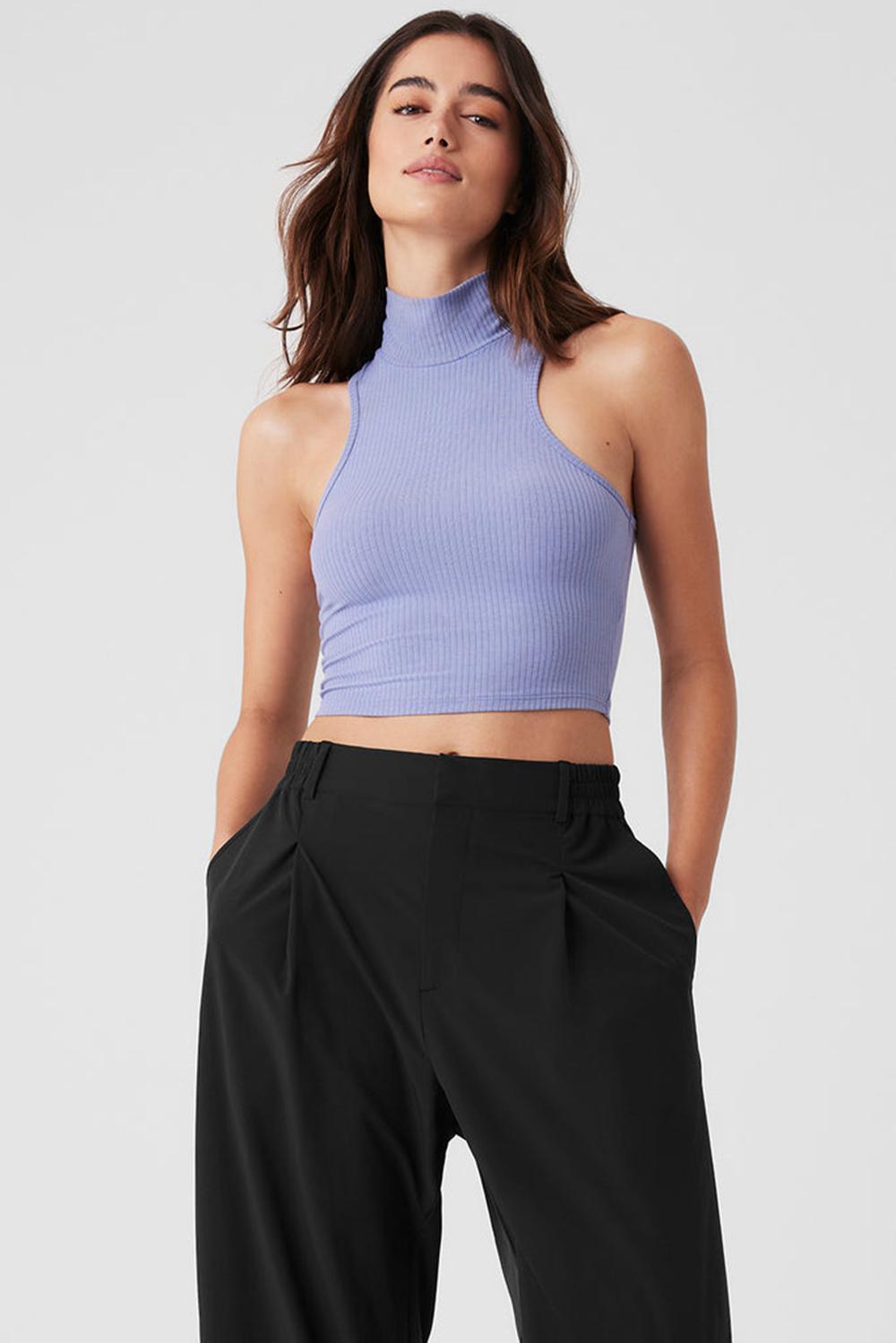 Lilac Blue Alo Yoga Ribbed Sea Coast Cropped Turtleneck Women Tank | KSA  KZA340695