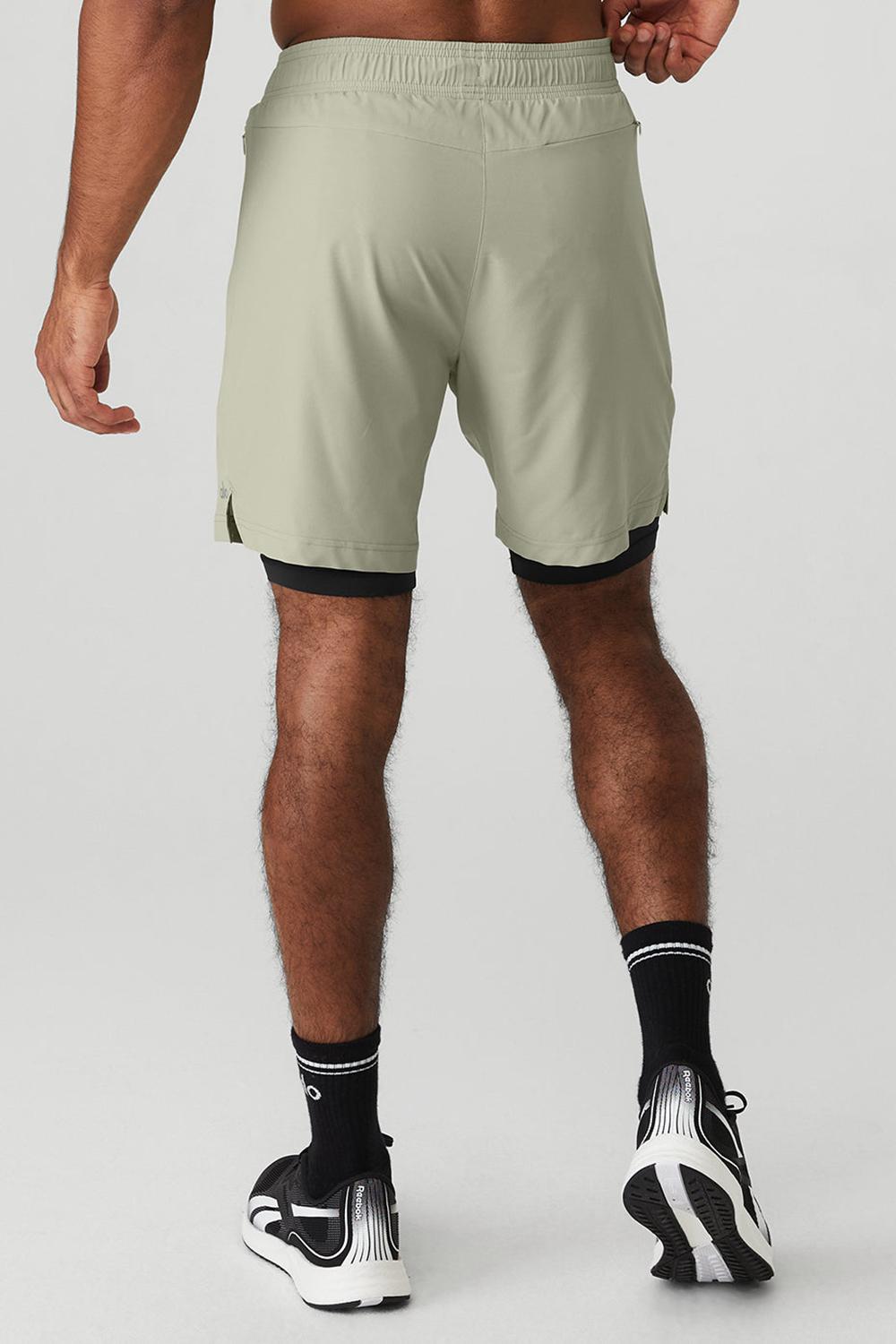 Limestone / Black Alo Yoga 7'' Unity 2 In 1 Men Short | KSA  ZJR958143