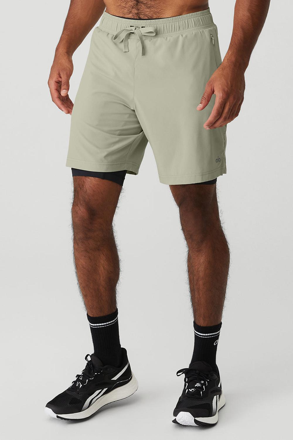 Limestone / Black Alo Yoga 7'' Unity 2 In 1 Men Short | KSA  ZJR958143