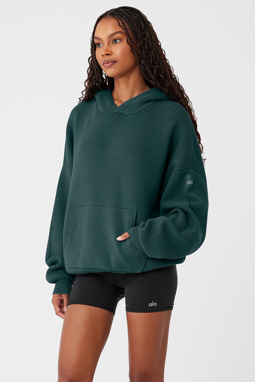 Midnight Green Alo Yoga Scholar Hooded Women Sweater | KSA  YIA582174
