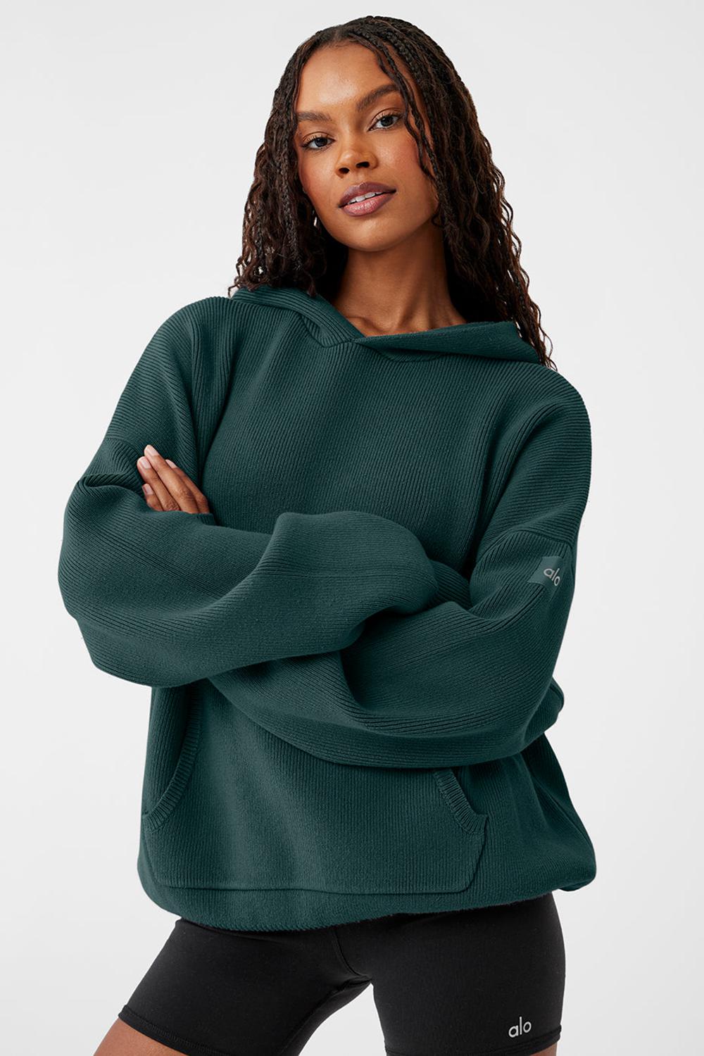 Midnight Green Alo Yoga Scholar Hooded Women Sweater | KSA  YIA582174
