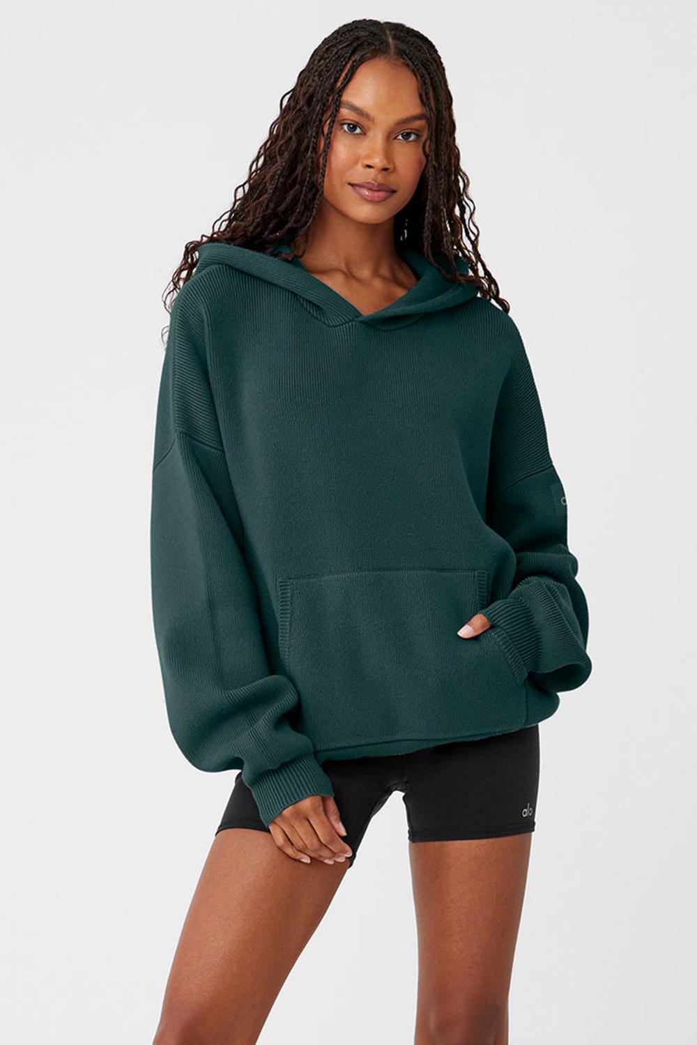 Midnight Green Alo Yoga Scholar Hooded Women Sweater | KSA  YIA582174