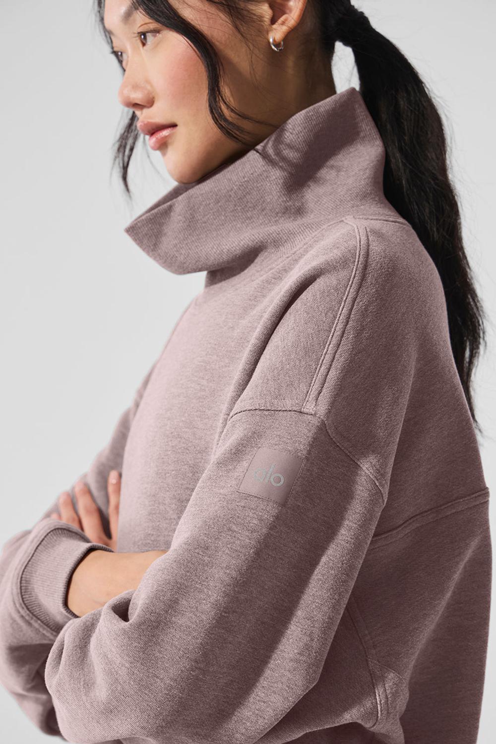 Mushroom Heather Alo Yoga Hazy Mock Neck Women Pullover | KSA  XVP051826