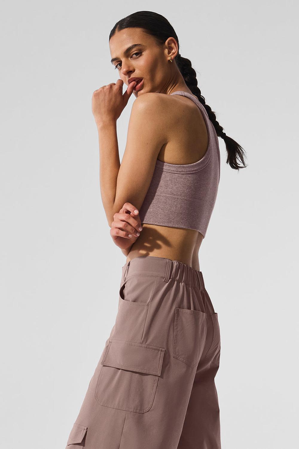 Mushroom Heather Alo Yoga Seamless Delight High Neck Women Bra | KSA  KCL148523
