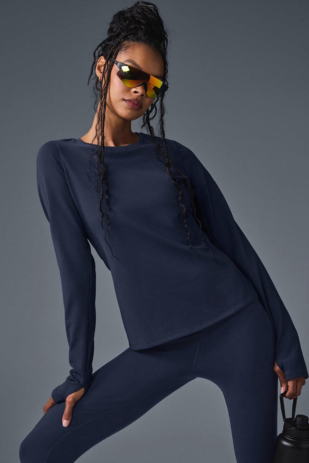 Navy Alo Yoga Airbrush Winter Warm Nocturne Women Long Sleeve | KSA  YHZ496301