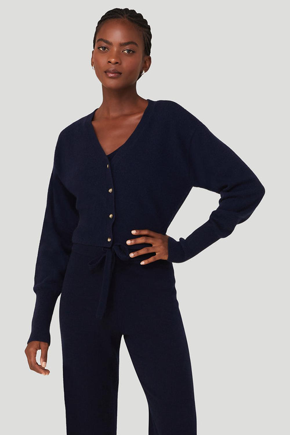 Navy Alo Yoga Cashmere Jet Set Women Cardigan | KSA  FUS134905