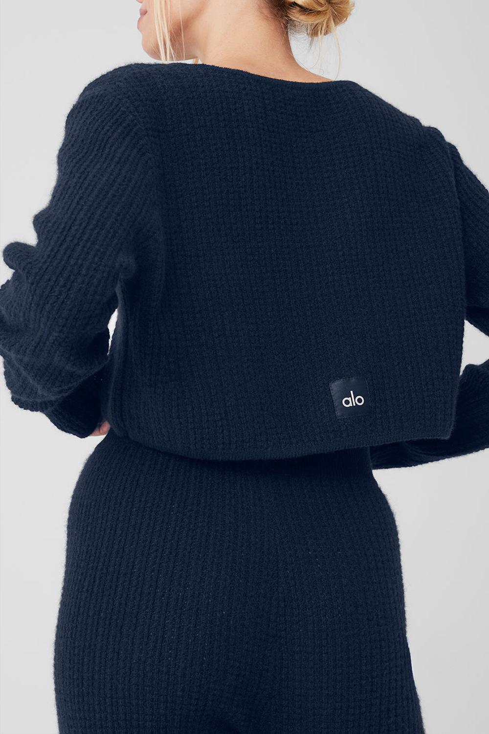 Navy Alo Yoga Cashmere Plush Waffle Cropped Women Long Sleeve | KSA  JVW837906