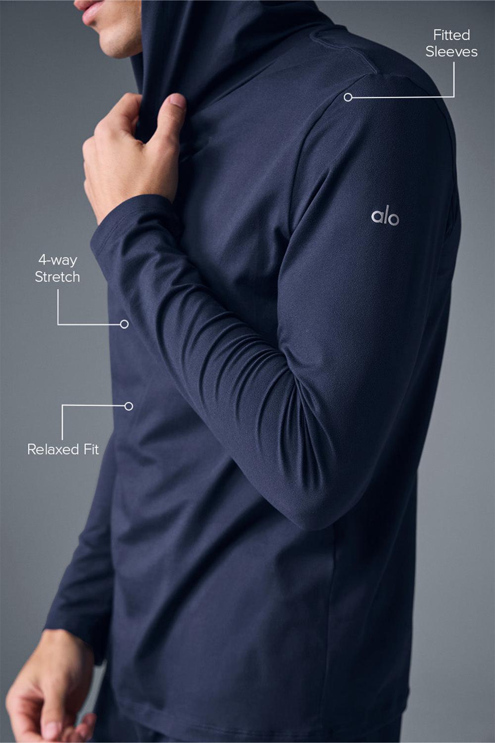 Navy Alo Yoga Conquer Reform With Hood Men Long Sleeve | KSA  FPR627495