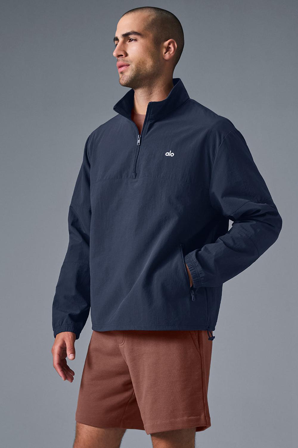 Navy Alo Yoga Light Weight Takeaway Track Men Pullover | KSA  FHJ325918