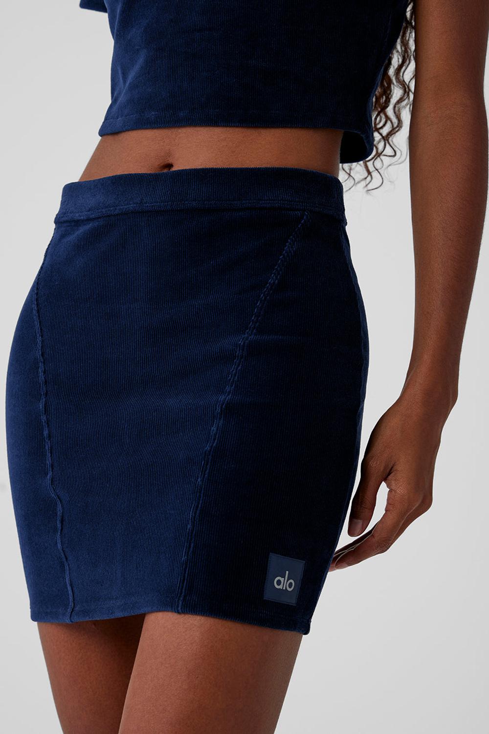 Navy Alo Yoga Micro Corduroy Winter Break Mini Women Skirt | KSA  UJA076193