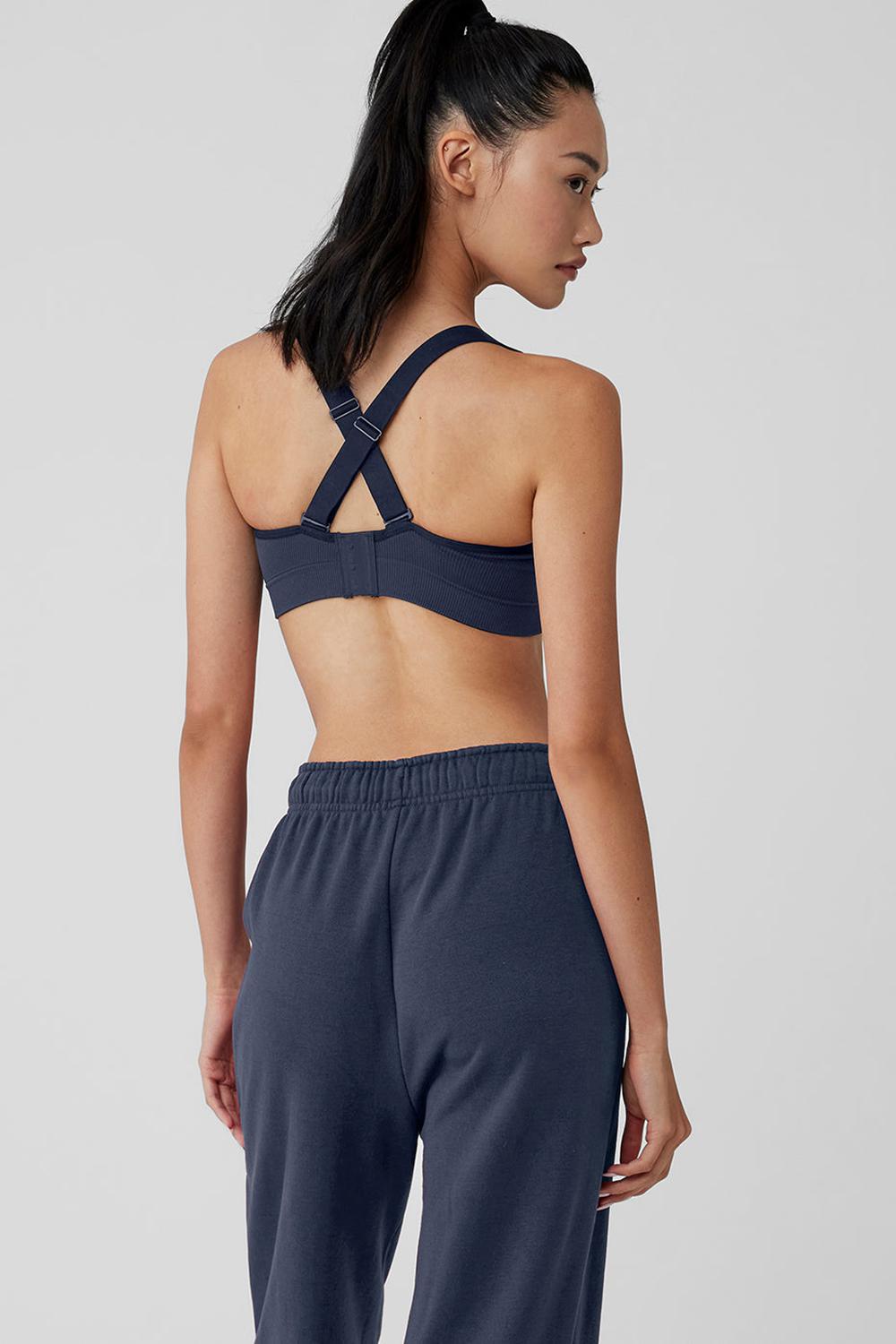 Navy Alo Yoga Seamless Ribbed Favorite Women Bra | KSA  LSB059347