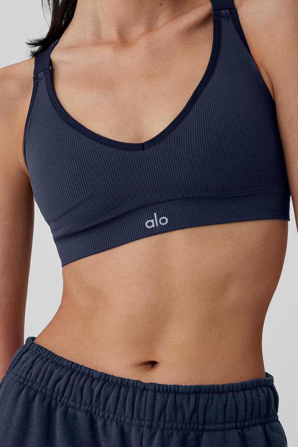 Navy Alo Yoga Seamless Ribbed Favorite Women Bra | KSA  LSB059347