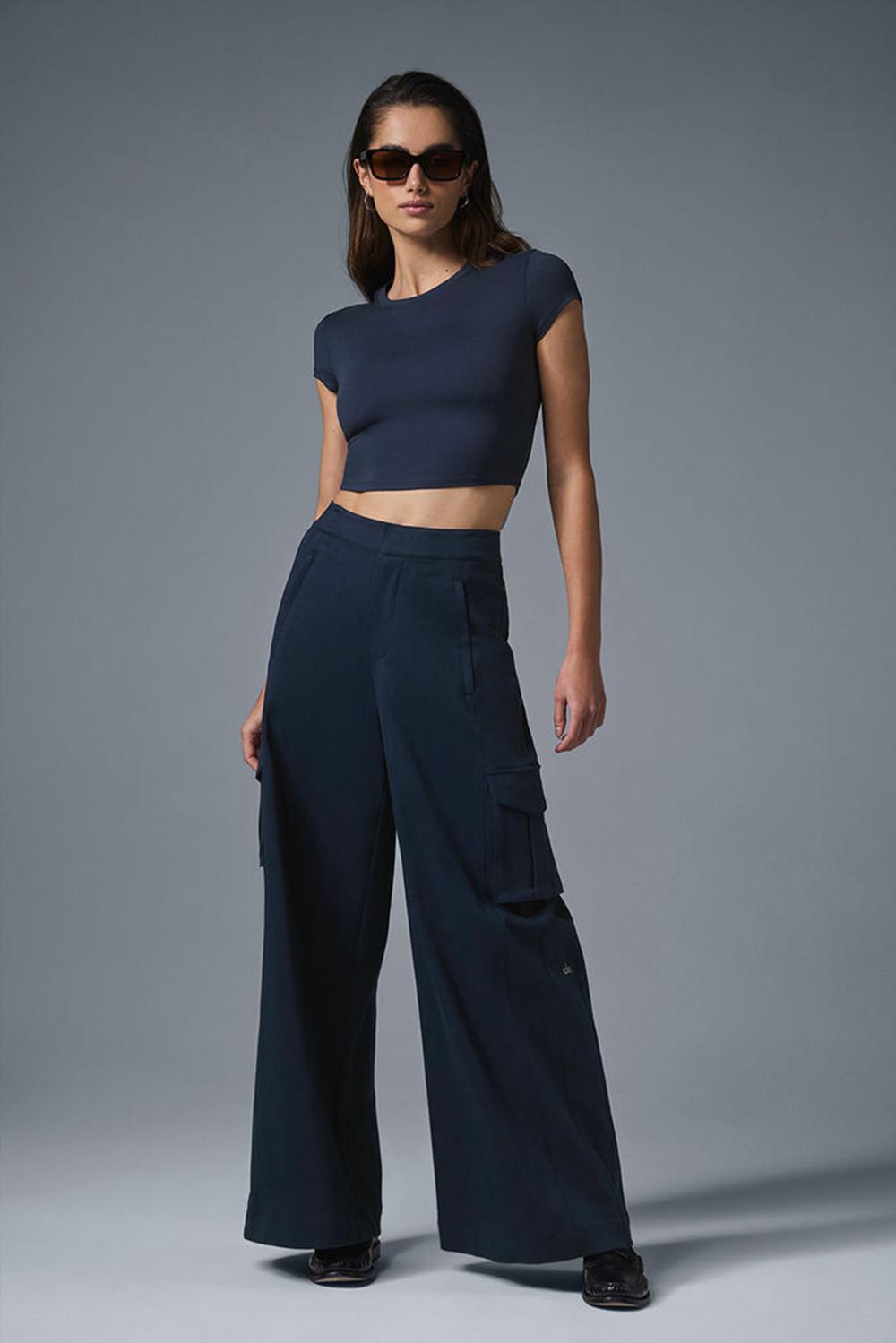 Navy Alo Yoga Show Off Cargo Wide Leg Women Pant | KSA  GWL765028