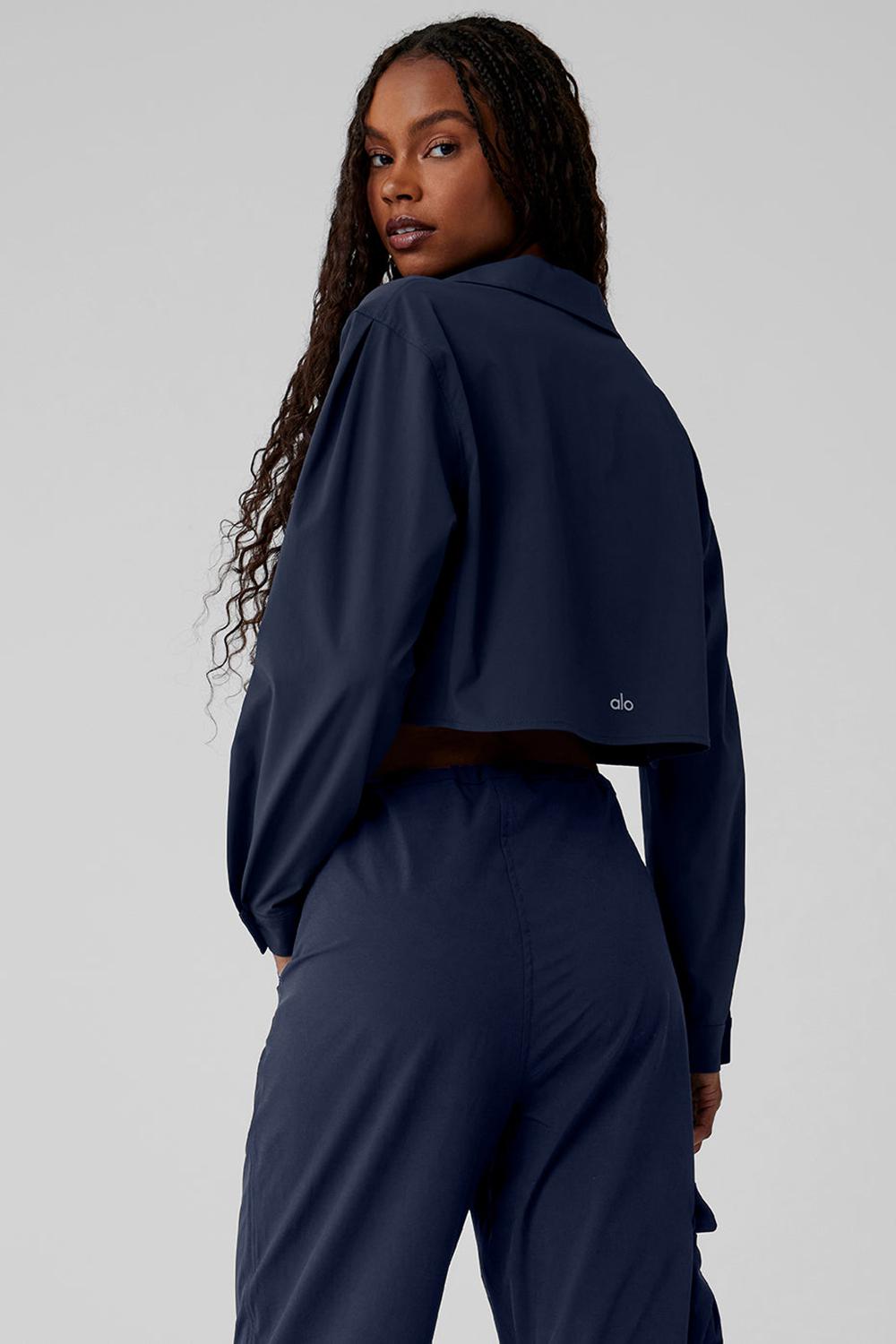 Navy Alo Yoga Take Me Out Button Up Women Cropped Tops | KSA  EVL274803