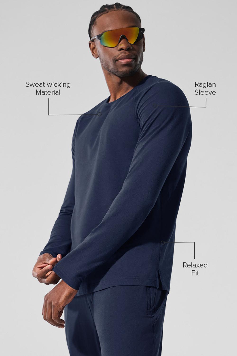 Navy Alo Yoga Vapor Crewneck Men Long Sleeve | KSA  BRW385649