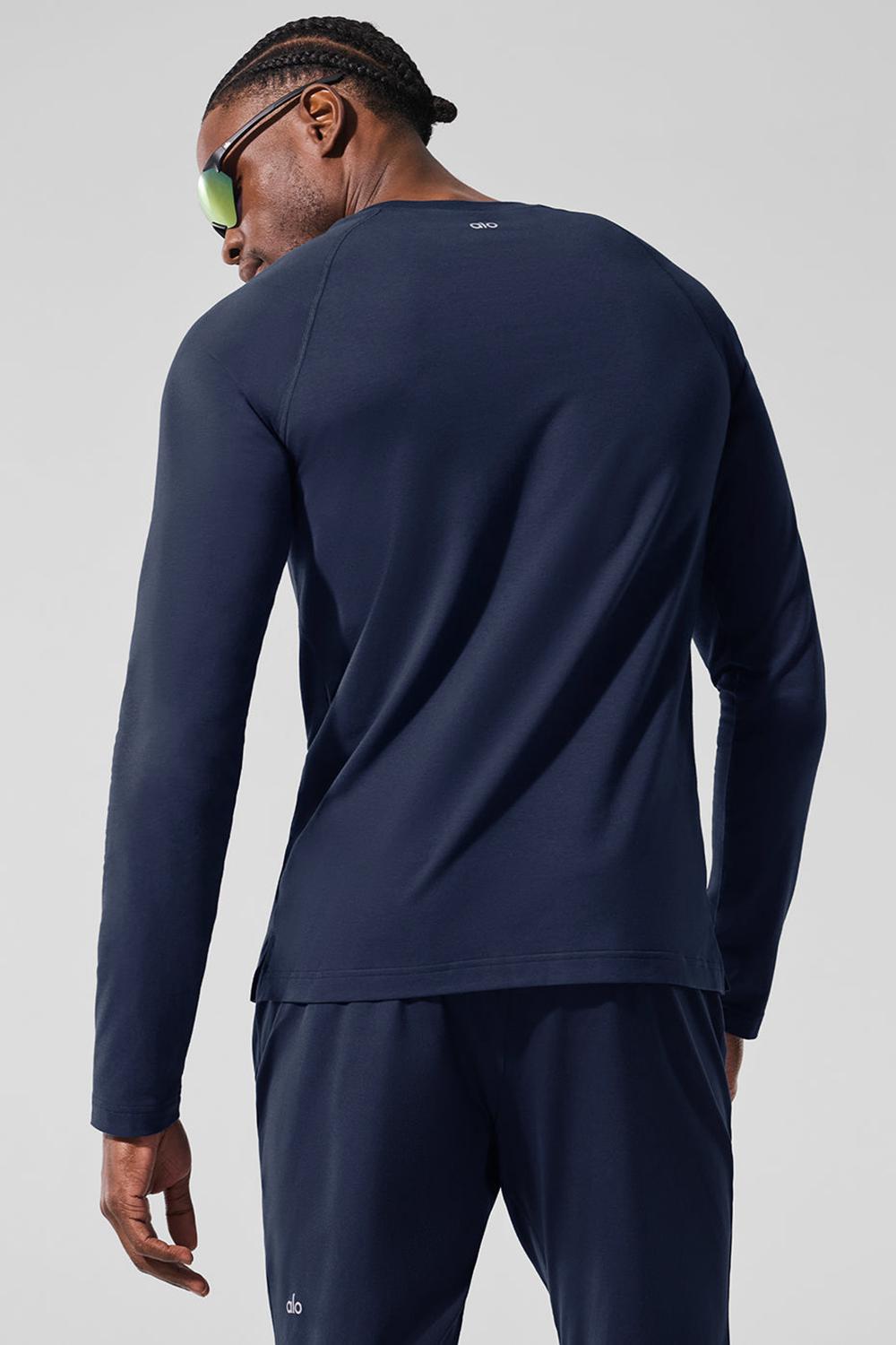 Navy Alo Yoga Vapor Crewneck Men Long Sleeve | KSA  BRW385649