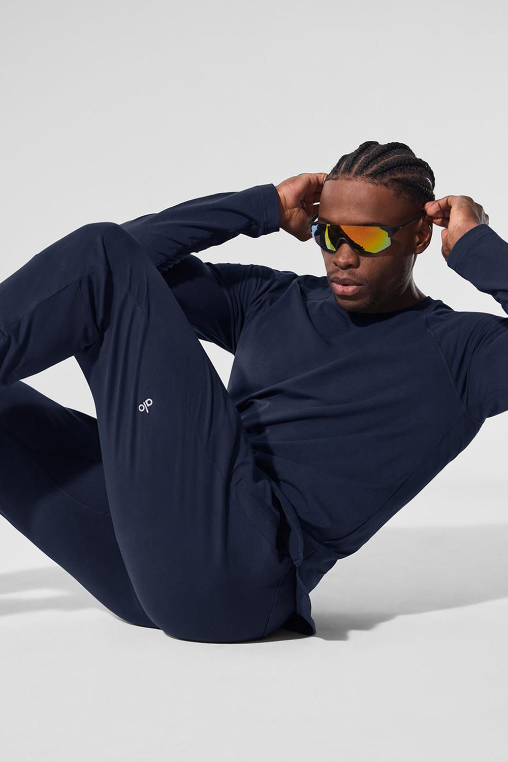 Navy Alo Yoga Vapor Crewneck Men Long Sleeve | KSA  BRW385649