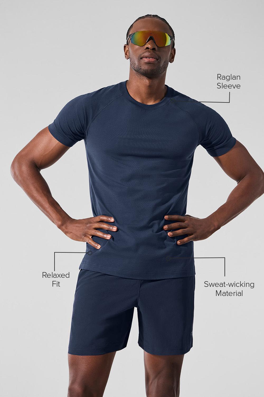 Navy Alo Yoga Vapor Crewneck Men Short Sleeve | KSA  FOM568024