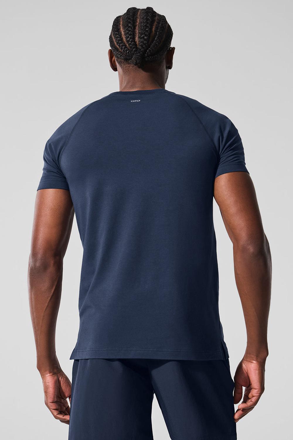 Navy Alo Yoga Vapor Crewneck Men Short Sleeve | KSA  FOM568024
