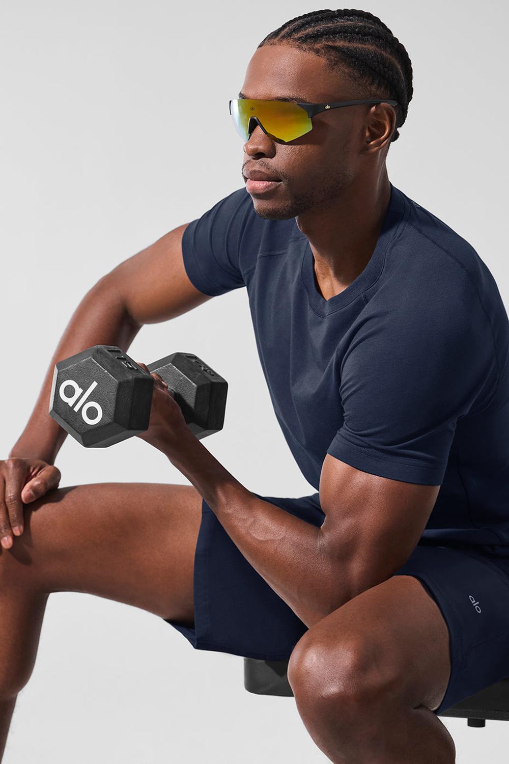 Navy Alo Yoga Vapor Crewneck Men Short Sleeve | KSA  FOM568024
