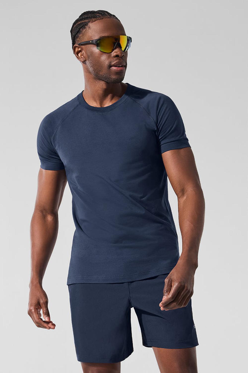 Navy Alo Yoga Vapor Crewneck Men Short Sleeve | KSA  FOM568024