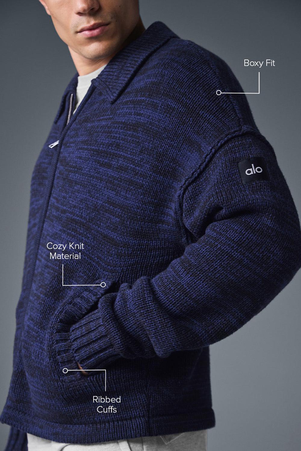 Navy Multi Alo Yoga Heritage Full Zip Men Sweater | KSA  MPW452031