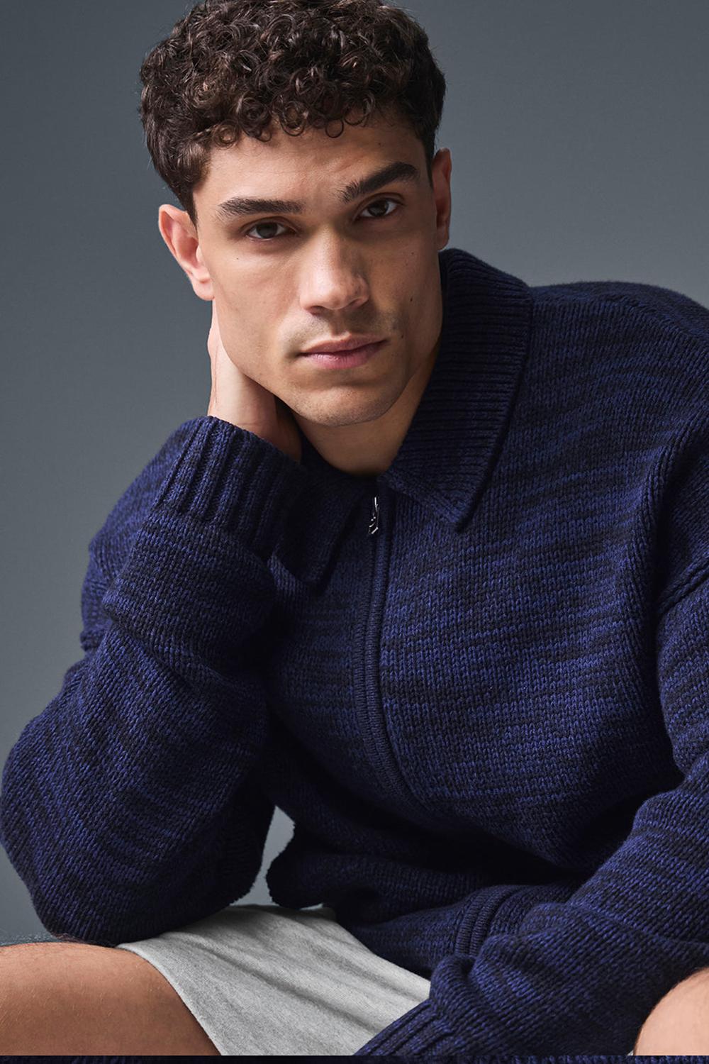 Navy Multi Alo Yoga Heritage Full Zip Men Sweater | KSA  MPW452031