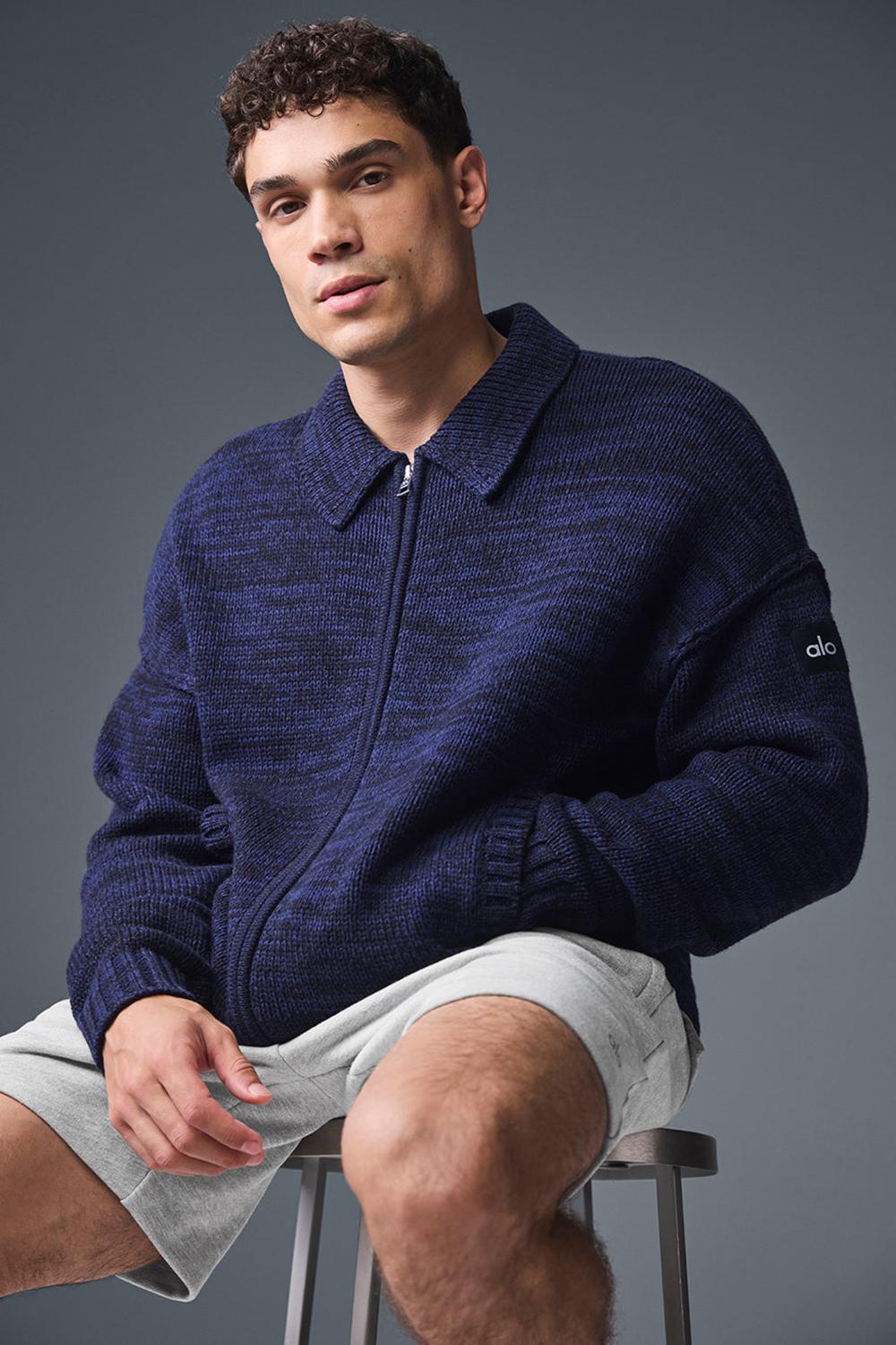 Navy Multi Alo Yoga Heritage Full Zip Men Sweater | KSA  MPW452031