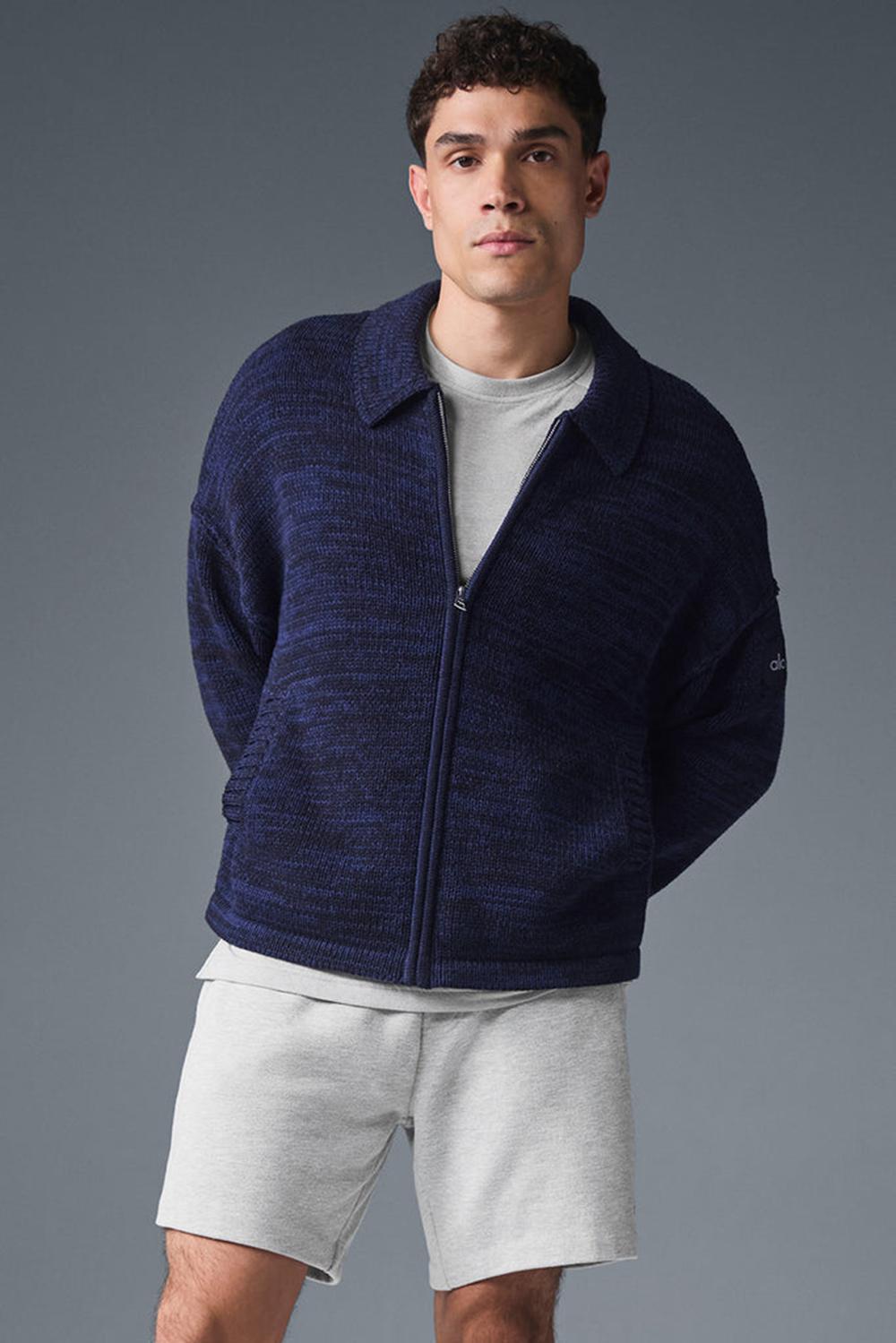 Navy Multi Alo Yoga Heritage Full Zip Men Sweater | KSA  MPW452031