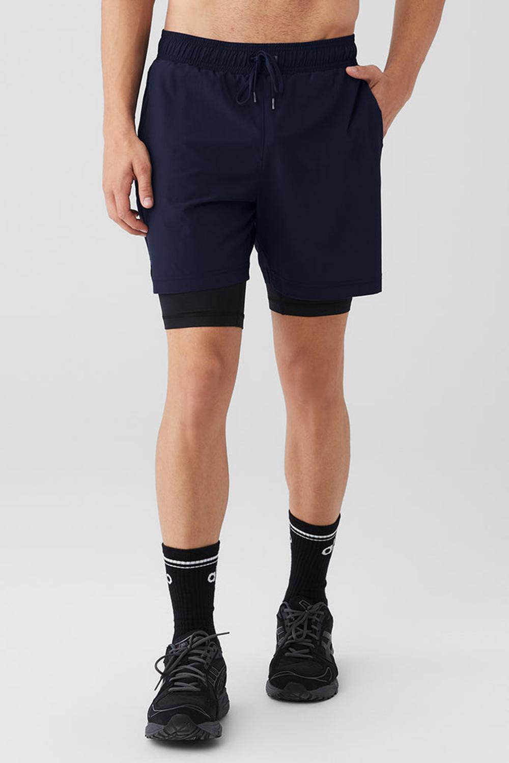 Navy / Black Alo Yoga 7\'\' Unity 2 In 1 Men Short | KSA  KYC285036