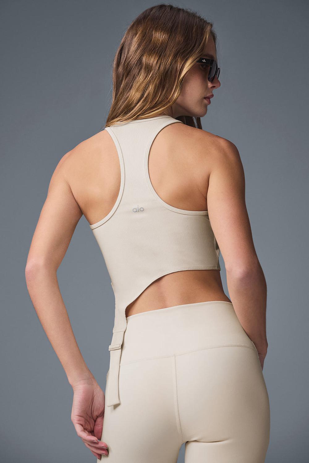 Oat Milk Alo Yoga Alosoft Ribbed Revelation Women Tank | KSA  NIY580241