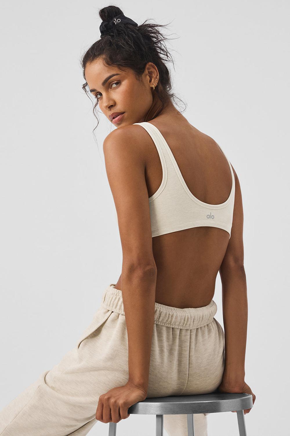 Oatmeal Heather Alo Yoga Alosoft Center Stage Women Bra | KSA  SKJ752038
