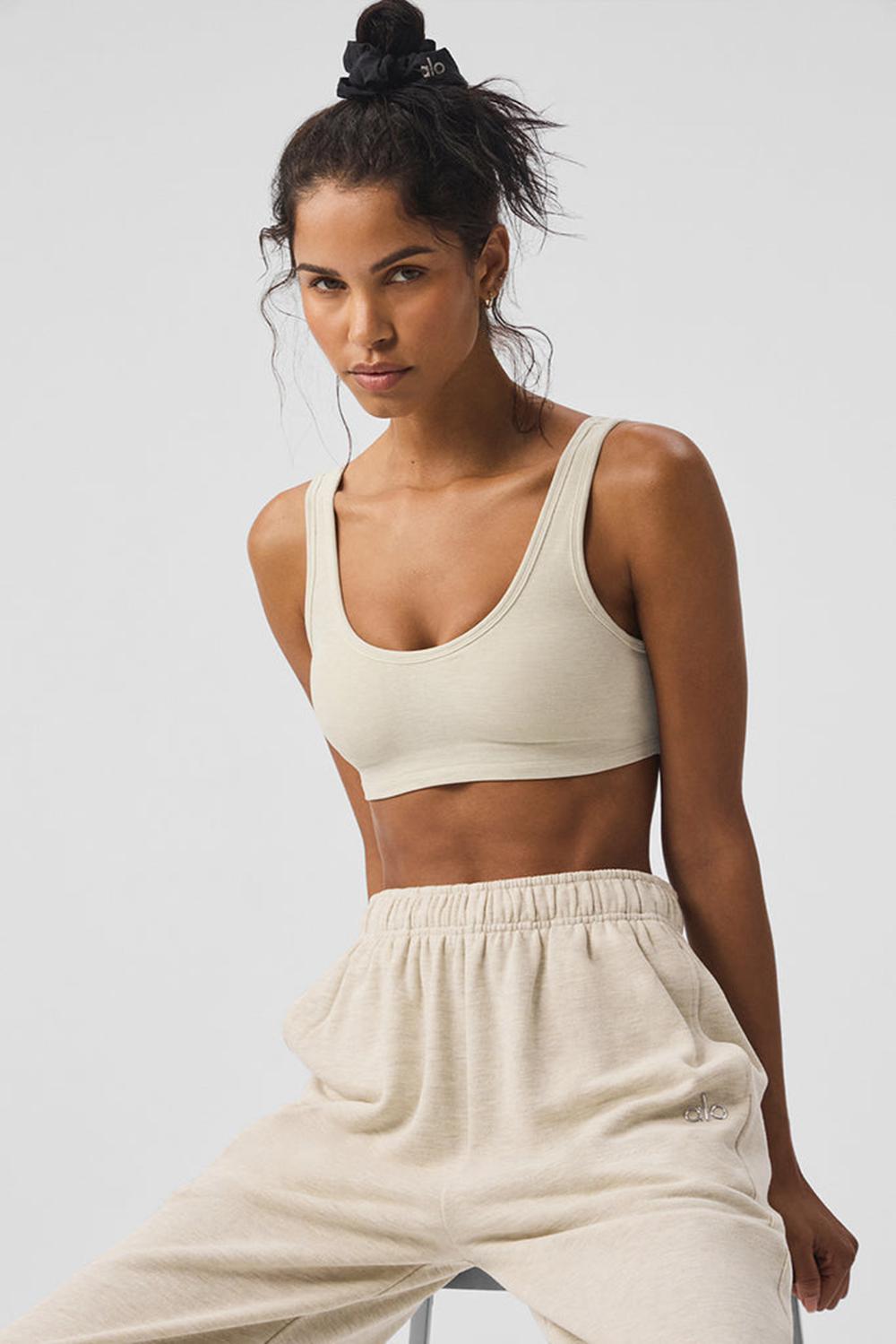 Oatmeal Heather Alo Yoga Alosoft Center Stage Women Bra | KSA  SKJ752038